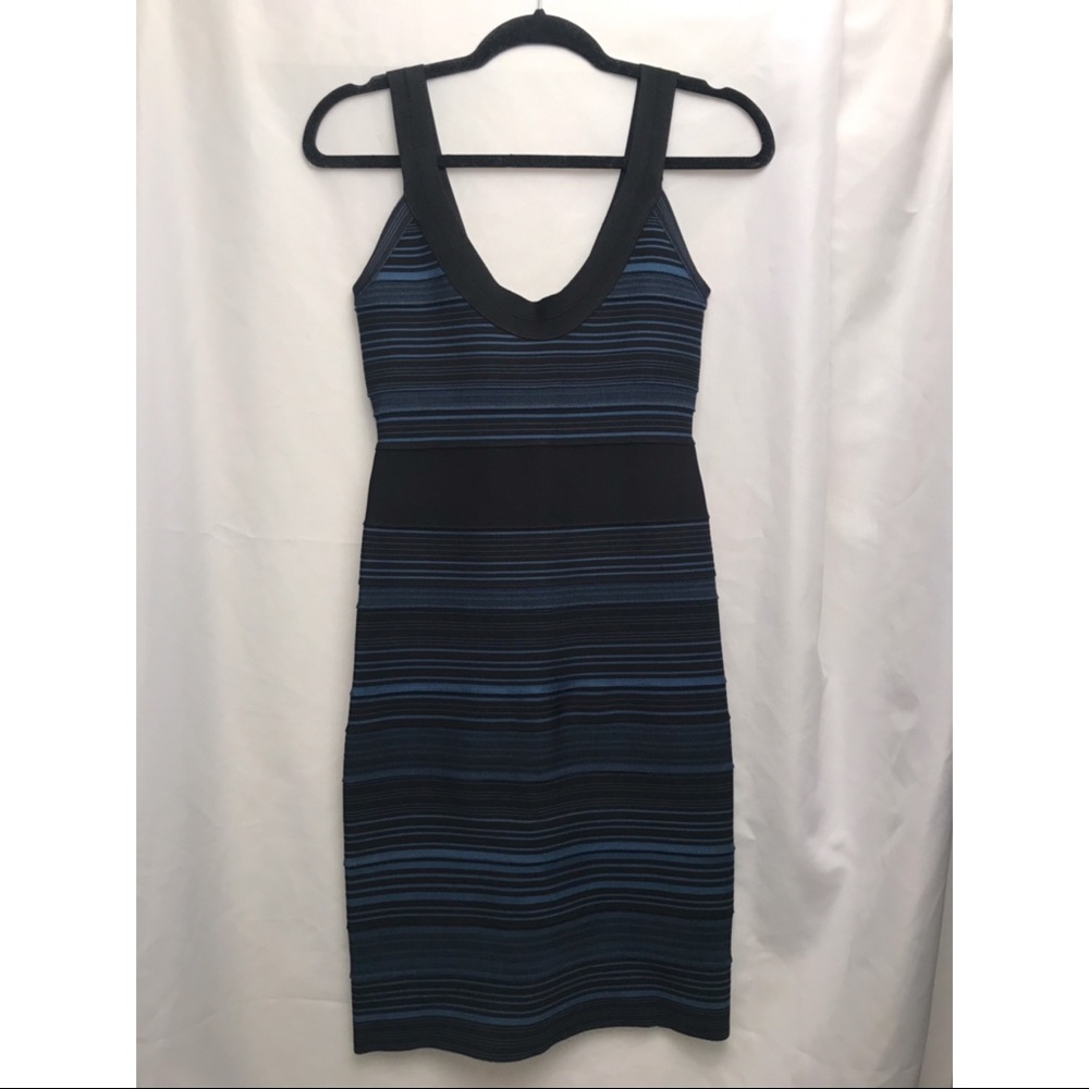 Herve Leger Black/ Blue Striped Bandage Dress sz M